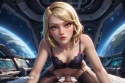 1boy 1boy1girl 1girls ai_generated bioware black_bra blonde_hair blush bottomless bra breasts cleavage cowgirl_position cum earth_(planet) female garter_belt hi_res lana_beniko lingerie lips looking_at_viewer lucasfilm male medium_breasts navel nose partial_male patreon_username penis planet pov progenarts pussy sex short_hair solo_focus space star_wars star_wars:_the_old_republic straddling straight thighhighs uncensored underwear vaginal_penetration vaginal_sex web_address yellow_eyes
