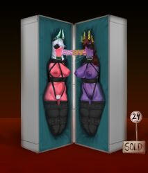 armbinder arms_behind_back auction blindfold blindfolded blindfolded_female bondage boxbinder breasts cobondage demon demon_girl demon_horns dildo_gag double_dildo double_dildo_in_mouth encasement female femsub forced_partners forced_yuri girl_in_a_box horn horned_female horned_humanoid horns in_container legbinder lipstick lipstick_mark long_tongue multiple_females multiple_girls multiple_subs original_characters pubic_hair purple_body purple_skin red_body red_skin saliva saliva_drip saliva_string serin_(wishiastar) slave sold stomach_bulge suitcase suitcase_bondage sweat sweatdrop vera_(wishiastar) wishiastar