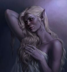 1girls artistic artistic_nude baldur's_gate baldur's_gate_3 broad_shoulders clavicle dark_elf digital_drawing_(artwork) digital_painting_(artwork) drow dungeons_and_dragons elf elf_ears elf_female female female_focus female_only forgotten_realms larian_studios long_hair looking_at_viewer minthara no_visible_genitalia nonsexual nonsexual_nudity pauline_kahnum pinup pointy_ears purple_skin red_eyes sensual solo solo_female solo_focus strong_female wavy_hair white_hair wizards_of_the_coast