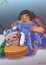 beard black_hair dark_skin eating_ass identity_v kevin_ayuso pajamas sleeping somnophilia william_ellis_(identity_v) yunartsn