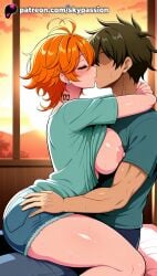 1boy 1girls 2025 ai_assisted ai_generated anime artist_name bare_breasts bare_chest big_breasts big_chest black_hair blush braless breast breasts breasts_outside bust busty chest clothes_lift cloud denim denim_shorts dusk earrings emma_(the_promised_neverland) erect_nipples evening exposed_breasts exposed_nipples female hard_nipples hi_res high_quality high_resolution highres hug jewelry kissing large_breasts male naked_breasts natural_breasts nipple nipples nipples_outside ocean open_mouth orange_hair orange_sky patreon patreon_username perky_breasts shirt shirt_lift short_hair shorts sky skypassion stable_diffusion straight sun sunset sweat the_promised_neverland twilight uncensored_breasts uncensored_nipples upright_straddle watermark yakusoku_no_neverland