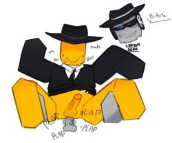 :) anal anal_sex angry chance_(forsaken) cream_soda_ cum cumming dream_game forsaken_(roblox) glasses hat headphones headwear mafioso_(dream_game) mafioso_(forsaken) roblox smile smiling text text_bubble yellow_body yellow_skin