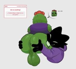 anthro anus ass ass_focus ass_grab balls ballsack big_ass big_butt black_body brawl_stars bubble_ass bubble_butt cactus cactus_humanoid closed_eyes felid feline genitals green_body green_eyes green_skin green_tongue huge_ass huge_butt humanoid licking_ass male male/male oc original_character plant plant_boy plant_humanoid pochiiwa small_breasts smile smooth_skin spanish_text spike_(brawl_stars) spikes spikes_(anatomy) sweater testicles tongue tongue_out topwear topwear_only video_games