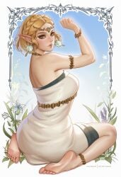 2d 2d_(artwork) anklet bare_back barefoot bootybear dress feet foot_fetish jewelry kneeling on_ground on_knees pale-skinned_female pale_skin princess princess_zelda soles tears_of_the_kingdom the_legend_of_zelda the_legend_of_zelda:_tears_of_the_kingdom toes white_dress zelda_(tears_of_the_kingdom)