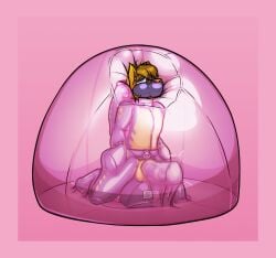 animal_genitalia animal_penis anthro border butterfly_gag equid equine equine_genitalia equine_penis erection fan_character gag genitals green_eyes hi_res inflatable inflatable_bondage inflatable_gag kneeling krd male mammal mythological_creature mythological_equine mythology orgasm_denial pegasus penis pink_border sex_toy solo sybian wings