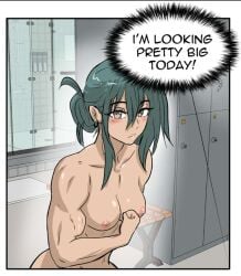 alex_(lummypix) breasts green_hair hair_bun muscular_female
