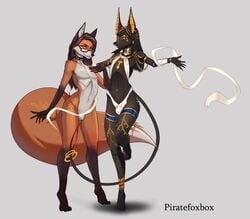 2boys anthro anubian_jackal bandage bulge canine clothed clothing collar duo eyeshadow eyewear femboy flat_chest fox girly glasses hourglass_figure jackal looking_at_viewer makeup male male_only mammal max_(piratefoxbox) mostly_nude navel_piercing nipple_bulge nose_piercing partially_clothed piratefoxbox seductive seductive_look seductive_smile smile standing trap wide_hips