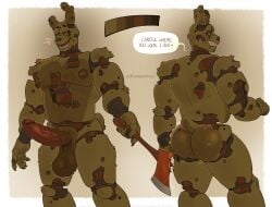 2025 animatronic anthro areola artist_name ass axe balls bara big_ass big_balls big_butt big_muscles big_penis bodily_fluids border claws dialogue emanata english_text erection five_nights_at_freddy's five_nights_at_freddy's_3 fur gay genitals glans grey_background hi_res holding_axe holding_object holding_weapon huge_ass huge_balls huge_butt huge_cock huge_muscles humanoid_genitalia humanoid_penis krampusivyy lagomorph leporid looking_at_viewer looking_back looking_back_at_viewer machine male mammal melee_weapon model_sheet muscles muscular muscular_anthro muscular_male nipples notched_ear nude open_mouth open_smile pecs penis rabbit robot saggy_balls scar scottgames simple_background smile solo springtrap_(fnaf) standing sweat talking_to_viewer teeth text thick_arms thick_penis thick_thighs tuft uneven_balls vein weapon white_border wire yaoi