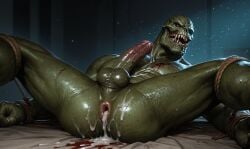 1boy after_anal after_rape after_sex ai_generated anus ass ass_focus asshole balls creature cum cum_in_ass cum_in_pussy cum_inside gay gay_anal gay_domination gay_male gay_sex green_body green_penis green_skin horror lying lying_on_back monster monster_boy monster_cock monster_rape mutant solo solo_anthro solo_focus solo_male teeth testicles tied_up undead wrapped
