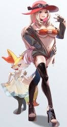 1girls animal_ear_fluff animal_ears animal_nose big_breasts bikini blonde_hair blue_eyes boots braixen breasts cameltoe choker dress eyelashes eyewear_on_head eyewear_on_headwear female fox_ears fox_tail furry hat high_heel_boots high_heel_sandals high_heels highres jacket long_hair looking_at_viewer momdy_(talesshinja) multiple_girls navel nintendo off_shoulder open-toe_boots open_mouth open_toe_footwear open_toe_heels open_toe_shoes pokemon pokemon_(species) pokemon_xy red_bikini sandals see-through_clothes see-through_dress serena_(pokemon) smile solo_focus stirrup_footwear stirrup_legwear sunglasses swimsuit tail teeth thighhighs toeless_legwear toes transparent_dress white_fur yellow_fur