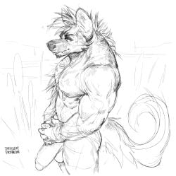 absurd_res anthro balls big_penis canid canine darkgem genitals glans half-erect hi_res humanoid_genitalia humanoid_penis male male_anthro mammal monochrome mouth_closed muscular muscular_anthro muscular_male narrowed_eyes nipple_piercing nipple_ring nipples nude penis piercing portrait ring_piercing signature solo standing three-quarter_portrait tongue tongue_out