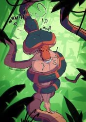 1girl big_breasts coils djuuicebox female_prey kaa panties snake snake_vore text vore wrapped