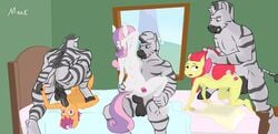 absurd_res ambiguous_penetration animal_genitalia animal_penis anthro anthro_on_anthro anthrofied apple_bloom_(mlp) ass balls bed breasts cutie_mark_crusaders_(mlp) domination equine equine_penis female female_penetrated friendship_is_magic group hair_on_head highres horn horse horsecock inside irrumatio male male_domination male_penetrating mammal mazx muscular muscular_male my_little_pony oral oral_penetration parallel_sex penetration penis pillow pony saliva scootaloo_(mlp) signature small_breasts straight sweetie_belle_(mlp) unicorn vaginal_penetration window zebra zebra_(male)_(mlp)