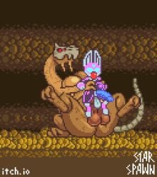 animated anthro balls bone_head canid canine digital_media_(artwork) dragon duo food fox genitals intersex intersex/male male mammal mustard mythological_creature mythological_scalie mythology pixel_(artwork) pixel_animation retracted_balls scalie ses_vanbrubles taur throbbing throbbing_balls