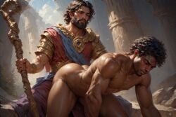 2boys ai_generated anal anal_sex bara bara_ass big_ass big_butt brown_skin doggy_style gay gay_sex judaism moses