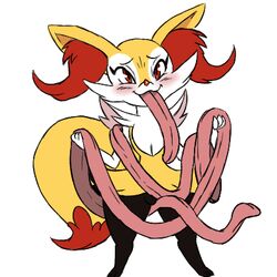 anthro autocunnilingus blush braixen dipstick_tail female fur holding_tongue hyper hyper_tongue inner_ear_fluff long_tongue low_res masturbation multicolored_fur multicolored_tail nintendo oral oral_masturbation pokémon_(species) pokemon pokemon_(species) pussy red_eyes solo standing tongue tongue_out unknown_artist vaginal_masturbation vaginal_penetration video_games