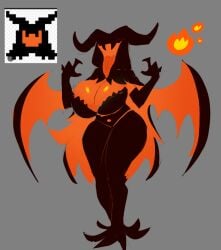 1girls big_breasts blush blushing_female breasts clothed clothed_female clothing deltarune deltarune_chapter_3 eram eye eyeless eyeless_female female female_only fire solo solo_female sqwunx_(artist) thighs tongue tongue_out undertale_(series) wings