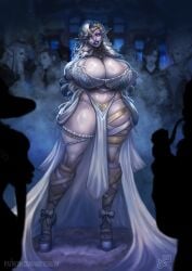 1girls breasts cleavage elf female high_heels huge_breasts mister69m solo_focus thick_thighs thighhighs wide_hips