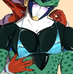 bikini_top cell_(dragon_ball) claws crossdressing demon dragon_ball dragon_ball_z humanoid janemba male pecs_focus perfect_cell yaoi