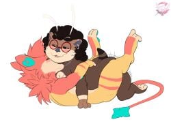 3_fingers 3_toes anal anal_penetration antennae_(anatomy) anthro bite blue_eyes blush brown_body brown_eyes brown_fur brown_hair chain_necklace duo ear_piercing ear_ring eyewear feet fennephilim_fox fingers fur generation_4_pokemon glasses hair hi_res hybrid jewelry looking_at_viewer luxray male male/male mammal mustelid neck_bite necklace nintendo orange_body orange_fur orange_hair otter piercing pokemon pokemon_(species) red_eyewear red_glasses ring_piercing round_glasses tan_body tan_fur toes yellow_body yellow_fur