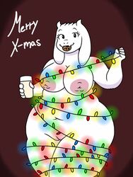 anthro big_breasts boss_monster breasts caprine christmas cookie eating female festive food gigagoku30 goat holidays inverted_nipples lights mammal milk navel nipples overweight overweight_female pussy slightly_chubby solo thick_thighs toriel undertale video_games