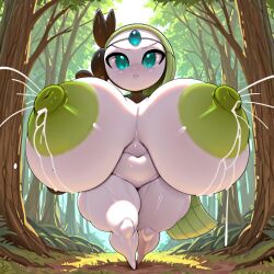 ai_generated ass big_belly big_breasts big_nipples breasts breasts_bigger_than_head fat_ass female hard_nipples huge_ass huge_breasts huge_thighs hyper_breasts meloetta nintendo pokemon pokemon_(species) shortstack thick_thighs wide_hips