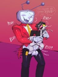 2025 absurd_res anal anal_sex balls balls_size_difference bareback big_balls big_dom_small_sub big_penis blush bodily_fluids bottomless bottomless_humanoid bottomless_male bottomwear bottomwear_down clothed clothing coat_tails darkner deltarune dominant drooling duo electronics english_text erection eye_roll eyebrows finger_in_mouth fish_hooking for_a_head fucked_silly genitals glans grawlixes hair hi_res humanoid humanoid_genitalia humanoid_on_humanoid humanoid_penetrated humanoid_penetrating humanoid_penetrating_humanoid humanoid_penis looking_pleasured male male/male male_penetrated male_penetrating male_penetrating_male motion_blur necktie not_furry object_head onomatopoeia open_mouth open_smile pants pants_down partially_clothed penetration penile penile_penetration penis penis_in_ass penis_size_difference pink_background robot_anthro saliva screen screen_face screen_head sex simple_background size_difference smaller_penetrated smile sound_effects spamton_g_spamton spicyramen stand_and_carry_position standing standing_sex suit suit_jacket tears tears_of_pleasure teeth television tenna_(deltarune) text thick_penis thought_bubble thrusting tongue tongue_out tv_head undertale_(series) vein