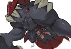 anthro anus ass backsack balls bent_over bodily_fluids claws darkluxia dripping forehead_gem foreskin gem generation_4_pokemon genital_fluids genitals hand_on_ass hand_on_butt hi_res humanoid_genitalia humanoid_penis looking_through looking_through_legs male nintendo open_mouth open_smile penis perineum pokemon pokemon_(species) precum precum_drip presenting presenting_anus presenting_hindquarters red_eyes simple_background smile solo spiked_penis spikes spikes_(anatomy) spread_anus spread_ass spread_butt spreading tail teeth uncircumcised weavile white_background