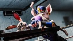 16:9 3d_(artwork) anthro ass blender_(artwork) blender_cycles breasts clothed clothing cunnilingus digital_media_(artwork) disney duo female female/female foxibiki fur furniture grey_body hair hi_res interrogation_room judy_hopps lagomorph leporid lying mammal murid murine officer_flint officer_flint_(foresttherotten) on_table oral paws police police_uniform purple_eyes rabbit rat rodent sex size_difference table tail text uniform vaginal_penetration warfare_flint widescreen zootopia