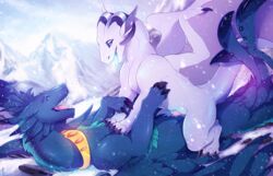 2019 arsauron black_lips blue_eyes blue_feathers blue_fur claws clitoris curved_horn day dragon duo erection feathered_dragon feathered_wings feathers female female_on_top female_penetrated feral feral_on_feral forked_tongue fur greame hand_on_chest happy happy_sex horn jewelry looking_pleasured male male_penetrating membranous_wings mountain on_top open_mouth outside penetration penis pussy pussy_juice saliva scalie sex smile snow snowing straight teeth tongue tongue_out vaginal_penetration western_dragon white_skin wings yellow_eyes