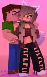 1boy 1boy1girl 1girls 3d blush cat_ears cleavage couple female glasses hair_over_one_eye iamcringe ian_cringe_(iamcringe) kiss long_hair mine-imator minecraft moriko one_eye_covered sofia_wellington_(iamcringe) tagme