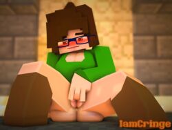 1girls 3d brown_eyes brown_hair female glasses green_shorts horny_female human human_female iamcringe irene_cream_(iamcringe) looking_pleasured masturbation mine-imator minecraft no_panties oc solo spread_legs tagme tongue_out wet_pussy