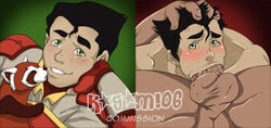 2boys anon artist_name avatar_legends balls bara big_penis black_hair blush bolin character_name choking_on_cock clothing cock_gobble cock_hungry color commission_art copyright_name crying_with_eyes_open cum cum_hungry cum_inside deepthroat duo erection facefuck fellatio fire_ferret gay giving_head going_down_on green_background green_eyes hand_on_cheek hand_on_head huge_cock human impossible_fit instant_loss_2koma kagami06 looking_at_viewer male male_only mouthful multiple_boys nickelodeon oral oral_sex pabu pale-skinned_male pale_skin penis penis_in_mouth perineum red_background red_panda saliva sex smile stretched_mouth sucking sucking_off tears teeth testicles the_legend_of_korra uncensored vein veins veiny veiny_penis watermark yaoi