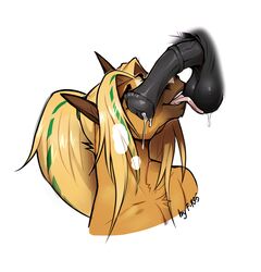 2019 animal_genitalia animal_penis anthro balls blonde_hair duo equine equine_penis f-r95 fur golden_wing hair heart hi_res horse horsecock licking male mammal nude open_mouth oral penis ponytail simple_background smile tongue tongue_out yaoi