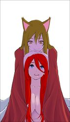 ahri alternate_costume blonde_hair k/da_ahri k/da_series league_of_legends pentakill_series pentakill_sona red_hair sona_buvelle