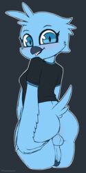 1futa anthro anus ass avian backsack balls bird blush bottomless breasts clothed clothing dickgirl futa_only futanari humanoid_penis intersex looking_at_viewer looking_back penis purplealacran shirt solo spread_ass spreading standing tongue tongue_out tweetfur twitter