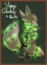 2019 animated anthro anus arms_tied ass bondage border bound breasts candy candy_cane canine charlie_(weaver) christmas christmas_lights closed_eyes disney english_text fan_character female flat_chest food fox gift_wrapped hands_behind_back head_tuft holidays kneeling legs_tied mammal mouth_hold nude pack_street pattern_background pawpads rear_view ribbons robcivecat simple_background small_breasts solo tail_bondage tail_bow tail_ribbon text zootopia