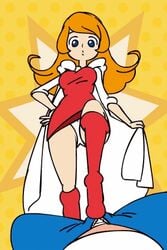 1girls 2018 :o animated blue_eyes bootjob boots breasts dress dress_shirt erection female femdom footjob footjob_over_clothes legs mario_(series) minus8 mona_(warioware) nintendo orange_hair panties red_dress shoejob warioware