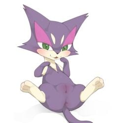 1girls anus ass blush feet felid feline felis female female_only feral flat_chest fur furry furry_only green_eyes half-closed_eyes hi_res innie_pussy looking_at_viewer lying mammal nintendo no_nipples nude on_back paws pokémon_(species) pokemon purple_fur purrloin pussy sittings smile solo spread_legs tail uncensored video_games white_background youjomodoki