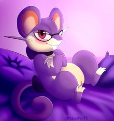 bangam_academy bow eyewear female garruuk glasses nintendo pokémon_(species) pokemon presenting pussy rattata solo video_games