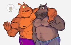 anthro blush chest_hair chest_tuft dreamworks hippopotamus madagascar_(series) male male_only mammal moto_moto nipples pecs topless