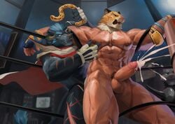 1boy 1male 2018 abs animal_head anthro anthro_on_anthro anthro_only anthro_penetrated anthro_penetrating ass athletic athletic_male balls bara bara_tits barazoku beard biceps clothing crossover cum fangs feline hi_res human jaguar king_(tekken) krampus_(tokyo_afterschool_summoners) male male_only mammal mask muscular muscular_male nipples nude open_mouth pantherine pecs penis spots teeth tekken tokyo_afterschool_summoners toned toned_body toned_male video_games wball yaoi zaddy