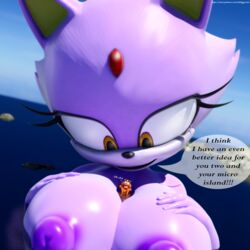 3d anthro big_breasts blaze_the_cat breasts female hi_res macro nipples nude pussy sonic_(series) sonic_boom sticks_the_badger sticks_the_jungle_badger sticks_the_tejon telehypnotic