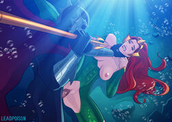 aquaman_(series) aquaman_2018 areolae armor big_penis blue_eyes bodysuit breasts breasts_apart breasts_out bubbles cape choking clenched_teeth clothed clothed_sex collarbone crotch_cutout crying dc domination eyelashes female forehead_protector functionally_nude gloves hairless_pussy helmet heroineaddict highres holding_weapon large_breasts lipstick long_hair male mera missionary_position nipples ocean_master on_ground orm_marius penis penis_out precum pussy rape red_hair red_lipstick sex spread_legs straight strangling tears toned trident underwater vaginal_penetration vambraces weapon