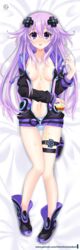 adult_neptune areolae boots breasts clothing d-pad_hair_ornament dakimakura female female_only hair hair_ornament helvetica_5tandard helvetica_std long_hair medium_breasts neptunia_(series) panties pudding purple_eyes purple_hair solo underboob video_games