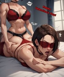 ada_wong ai_generated anal anal_dildo anal_sex ass_grab bedroom birdawg16 black_dildo black_strap-on blindfold blindfolded collar dildo dildo_in_ass jill_valentine lezdom lezsub lingerie lingerie_only moaning orgasm orgasm_face pounding_ass resident_evil strap-on strap-on_dildo strap-on_in_ass strap-on_sex strapon strapon_in_ass thrusting_into_ass valentine's_day yuri