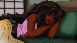 afro afro_hair black_hair black_skin femboy femboy_only legends_of_the_written_realms male male_only sealixir sleep sleeping sleepwear tank_top tressari_manarah valy_gc