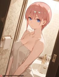 ai_generated bathroom beautfiul_background nakano_ichika small_breasts stunning_backgroud tears v_arms