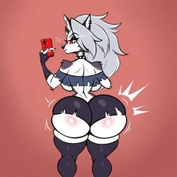 ai_generated black_panties civitai helluva_boss huge_ass looking_at_viewer looking_back loona_(helluva_boss) phone selfie tight_clothing tight_fit wolf_ears wolf_girl