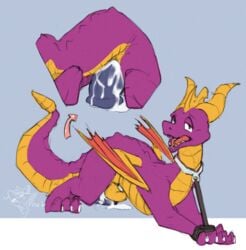 anal anal_sex bondage bound chastity chastity_cage dildo dirtyturquoise_(artist) dragon feral looking_at_viewer male penetration penis sex_toy solo spyro spyro_the_dragon video_games wings